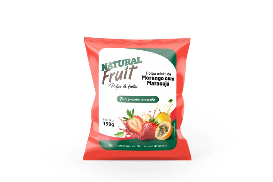 Embalagem de Polpa de Morango com Maracujá