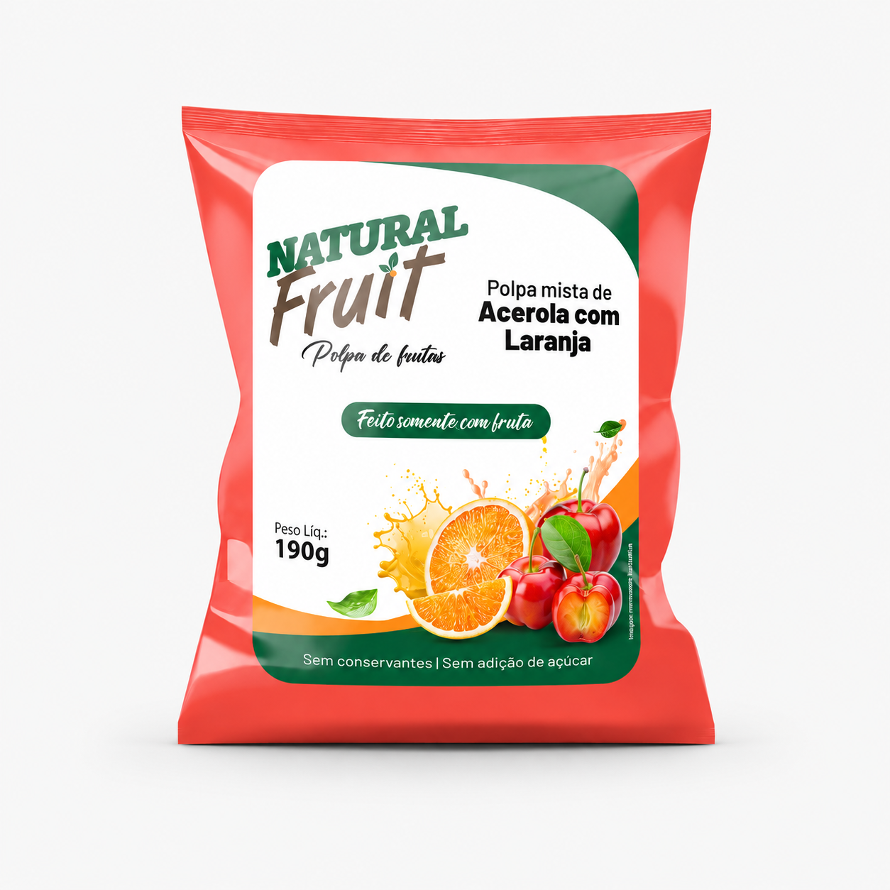 Embalagem de Polpa de Acerola com Laranja