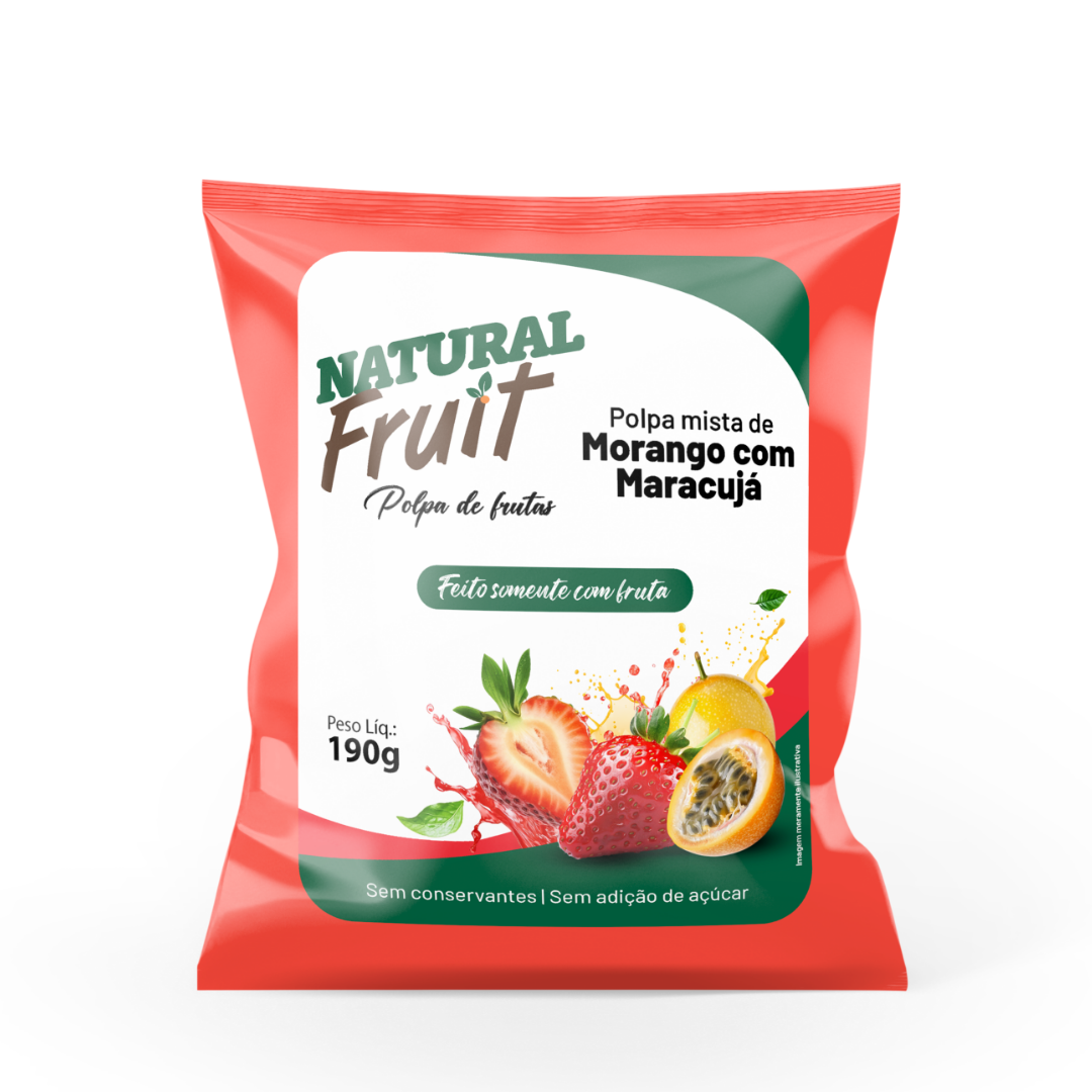 Embalagem de Polpa de Morango com Maracujá